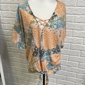 Floral V-Neck Tie-Front Women's Top